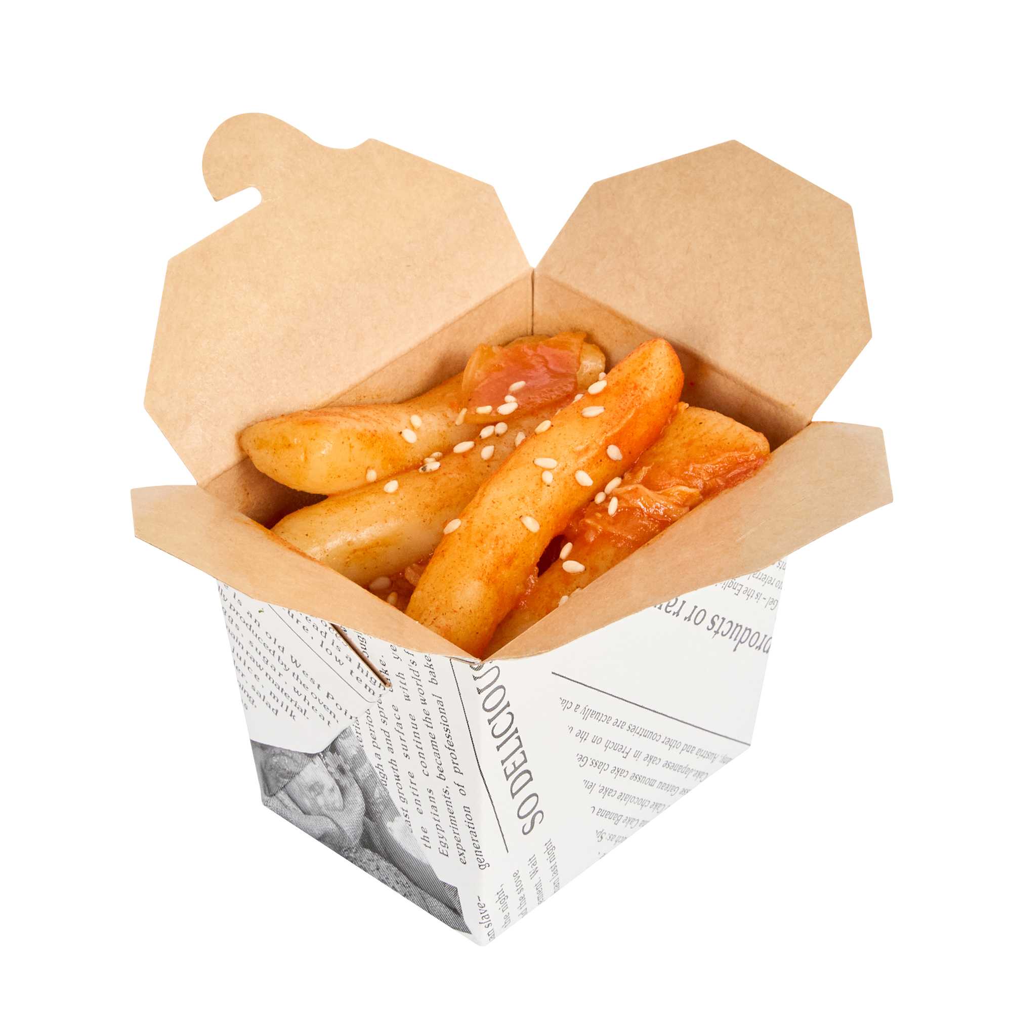 Bio Tek 8 oz Square Newsprint Paper Noodle Take Out Container - 2 3/4" x 2 1/4" x 2 1/2" - 200 count box