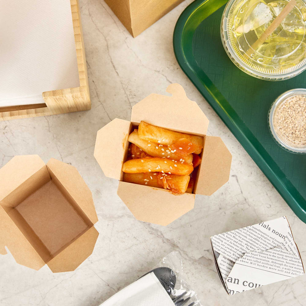 Bio Tek 8 oz Square Newsprint Paper Noodle Take Out Container - 2 3/4" x 2 1/4" x 2 1/2" - 200 count box