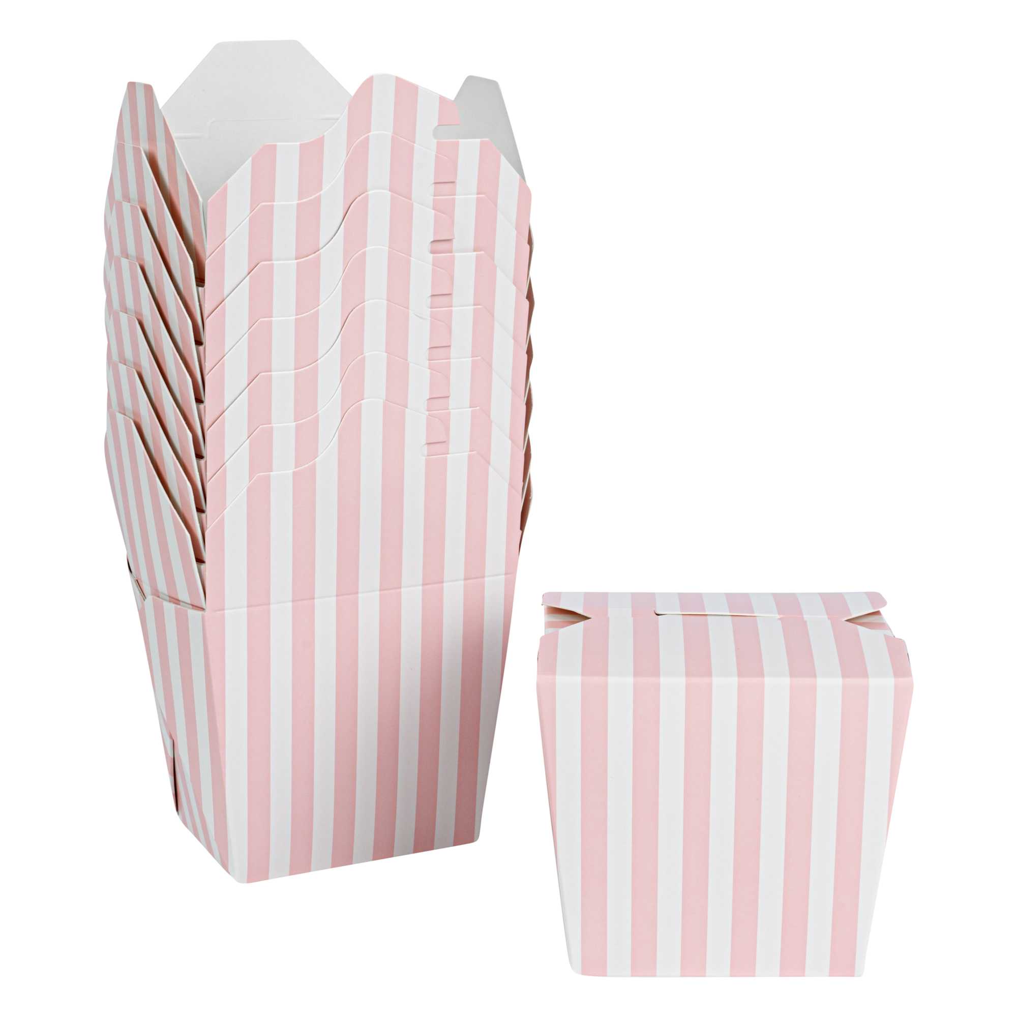 Bio Tek 16 oz Square Pink and White Stripe Paper Noodle Take Out Container - 3 1/2" x 3" x 3 1/4" - 200 count box
