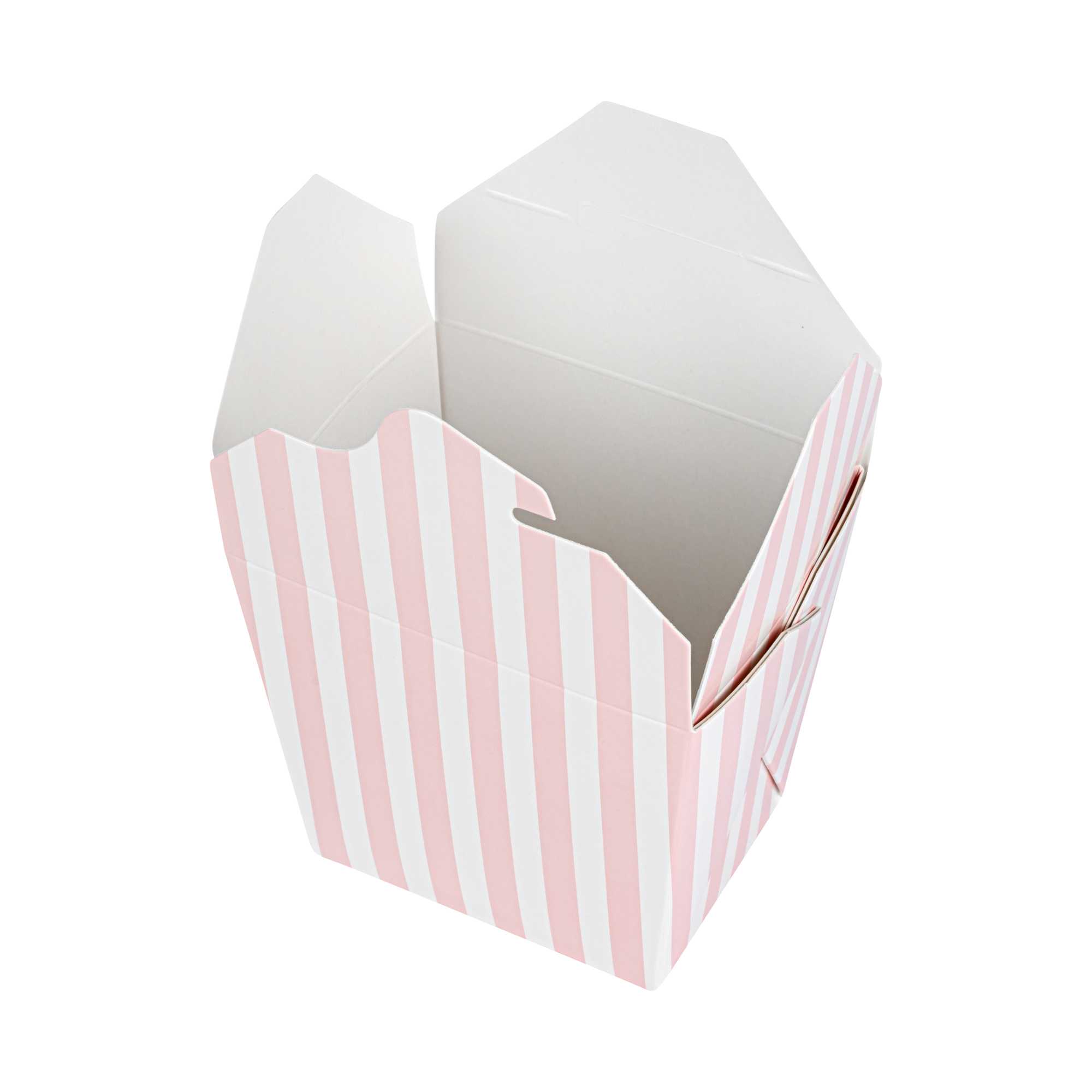 Bio Tek 16 oz Square Pink and White Stripe Paper Noodle Take Out Container - 3 1/2" x 3" x 3 1/4" - 200 count box
