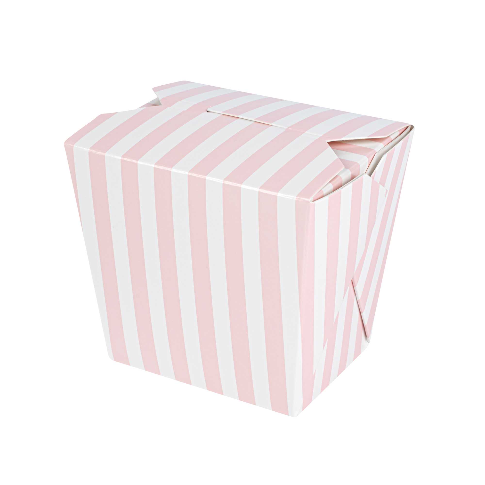Bio Tek 16 oz Square Pink and White Stripe Paper Noodle Take Out Container - 3 1/2" x 3" x 3 1/4" - 200 count box