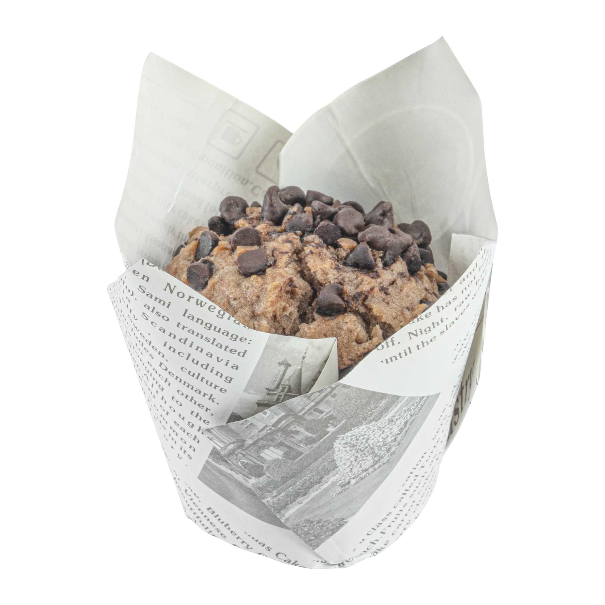 Panificio 3.5 oz Tulip Newsprint Paper Tall Baking Cup - 3 1/4" x 3 1/4" x 3 1/4" - 200 count box