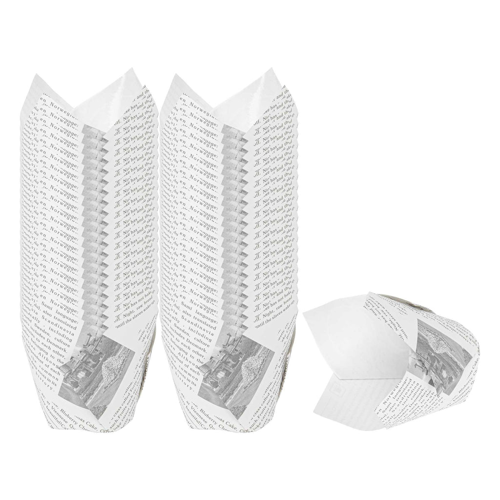 Panificio 3.5 oz Tulip Newsprint Paper Tall Baking Cup - 3 1/4" x 3 1/4" x 3 1/4" - 200 count box
