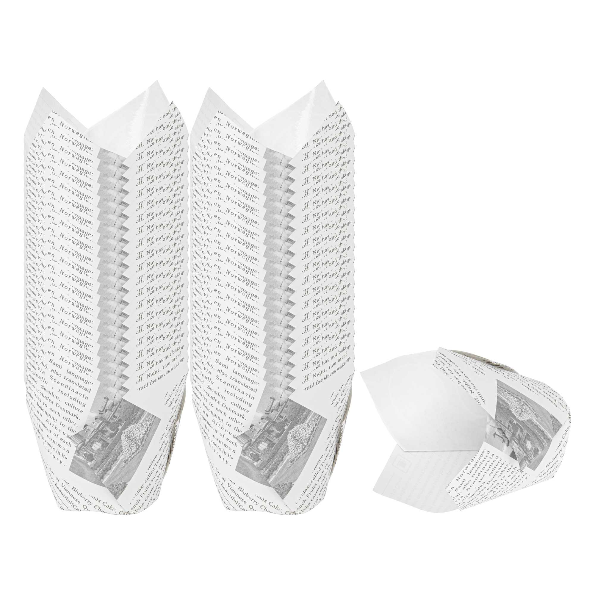 Panificio 3.5 oz Tulip Newsprint Paper Tall Baking Cup - 3 1/4" x 3 1/4" x 3 1/4" - 200 count box