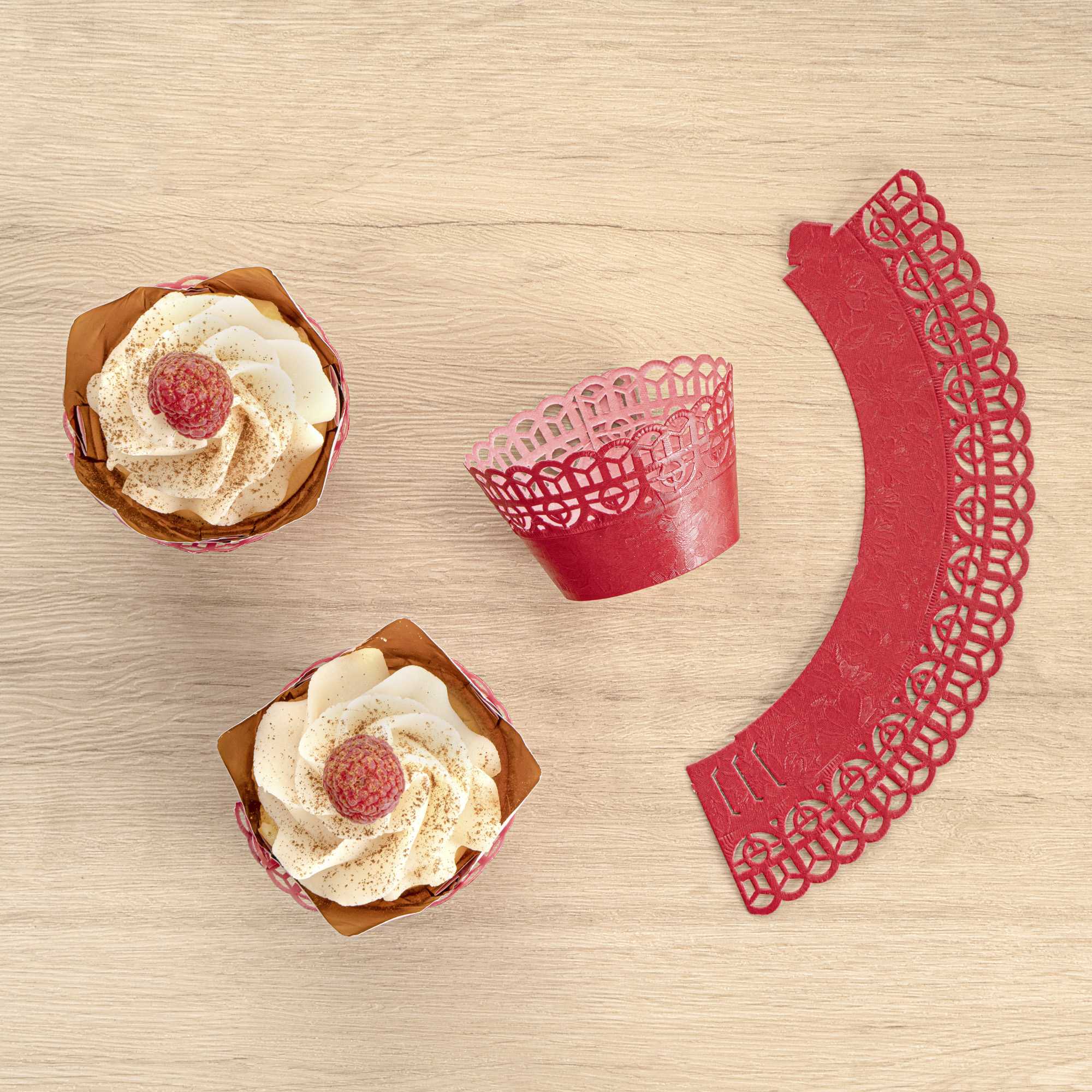 Bellissimo Round Cherry Red Paper Cupcake Wrap - 2 1/4" x 2 1/4" x 2" - 200 count box
