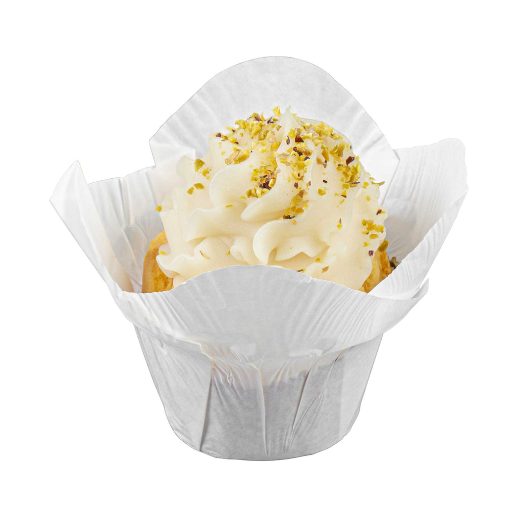 Panificio 6 oz Daffodil White Paper Baking Cup - Greaseproof - 3 1/4" x 3 1/4" x 3" - 200 count box