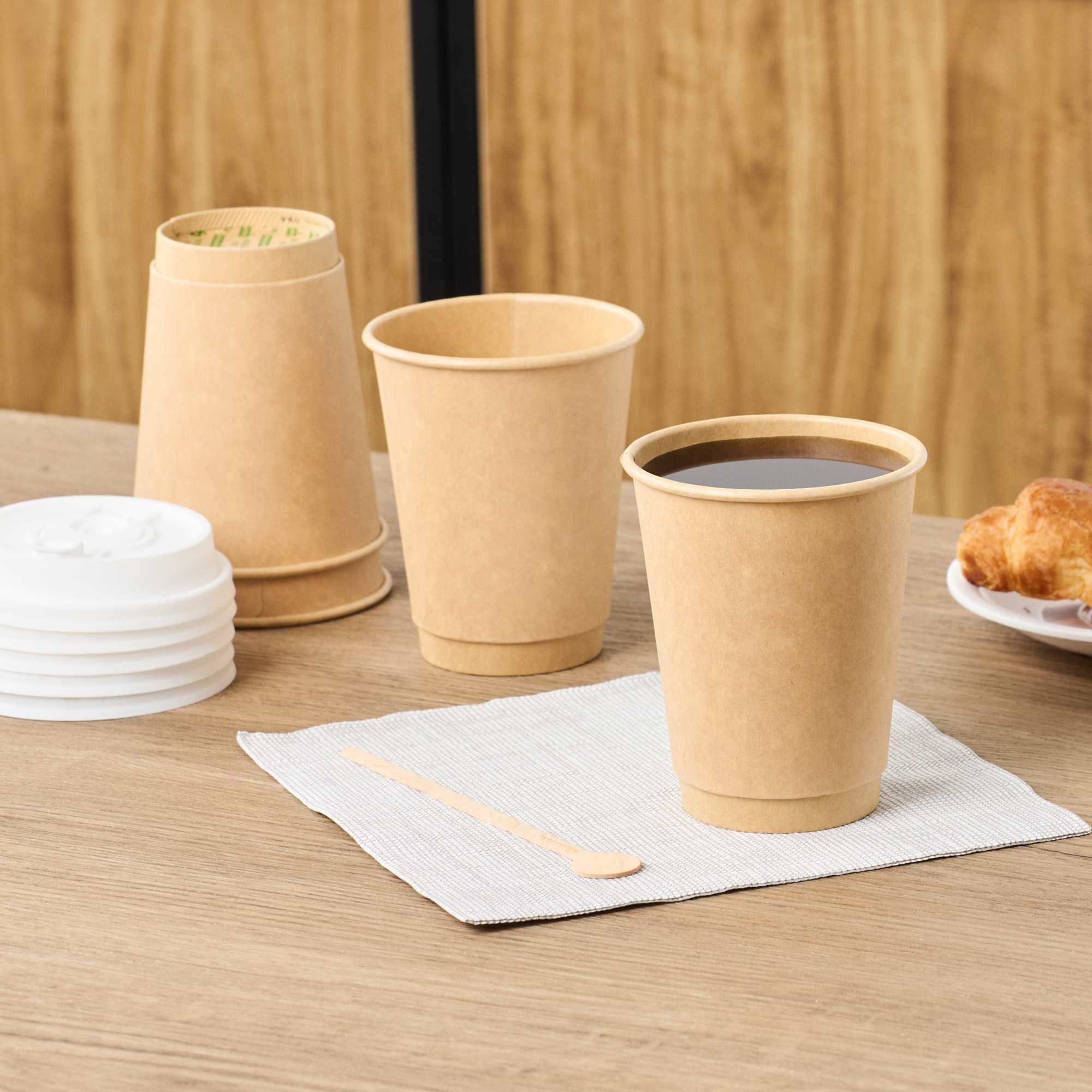 Restpresso 12 oz Kraft Paper Coffee Cup - Double Wall - 3 1/2" x 3 1/2" x 4 1/4" - 25 count box