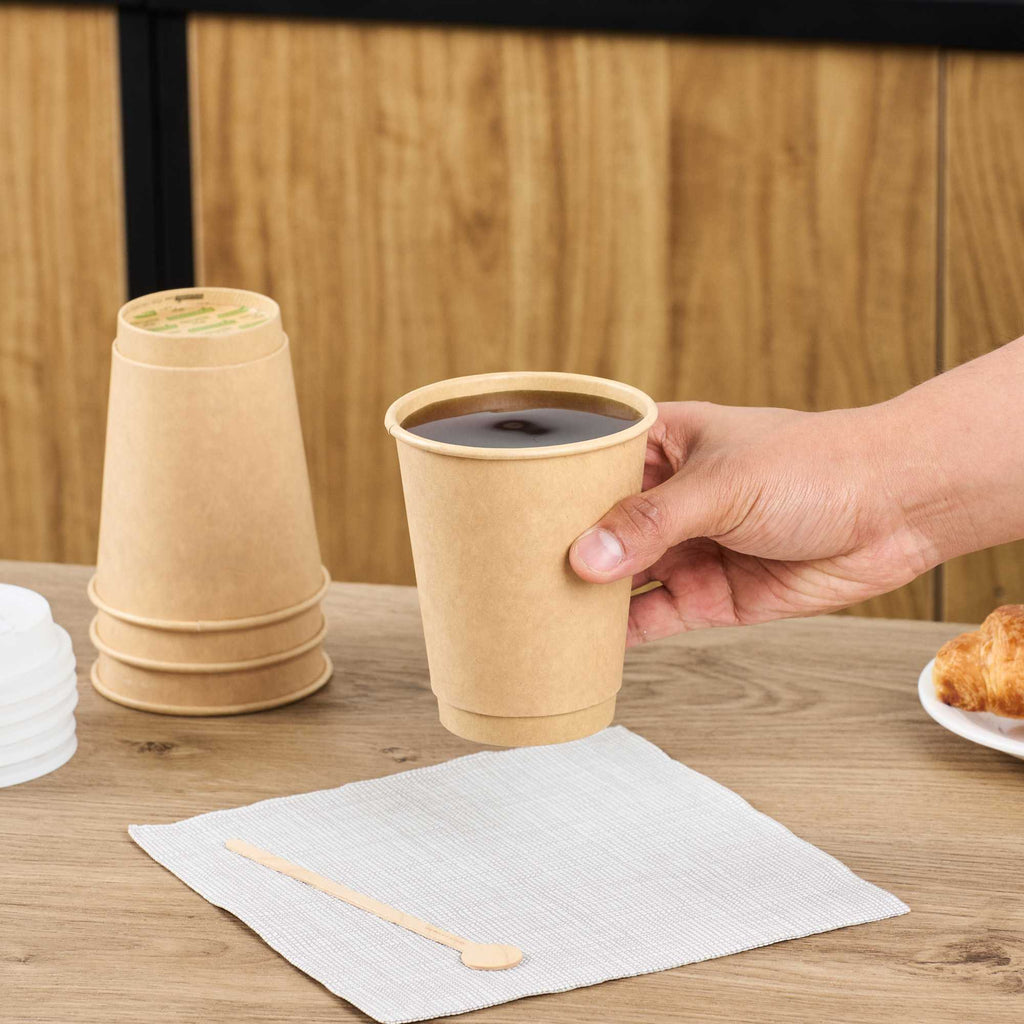 Restpresso 12 oz Kraft Paper Coffee Cup - Double Wall - 3 1/2" x 3 1/2" x 4 1/4" - 500 count box