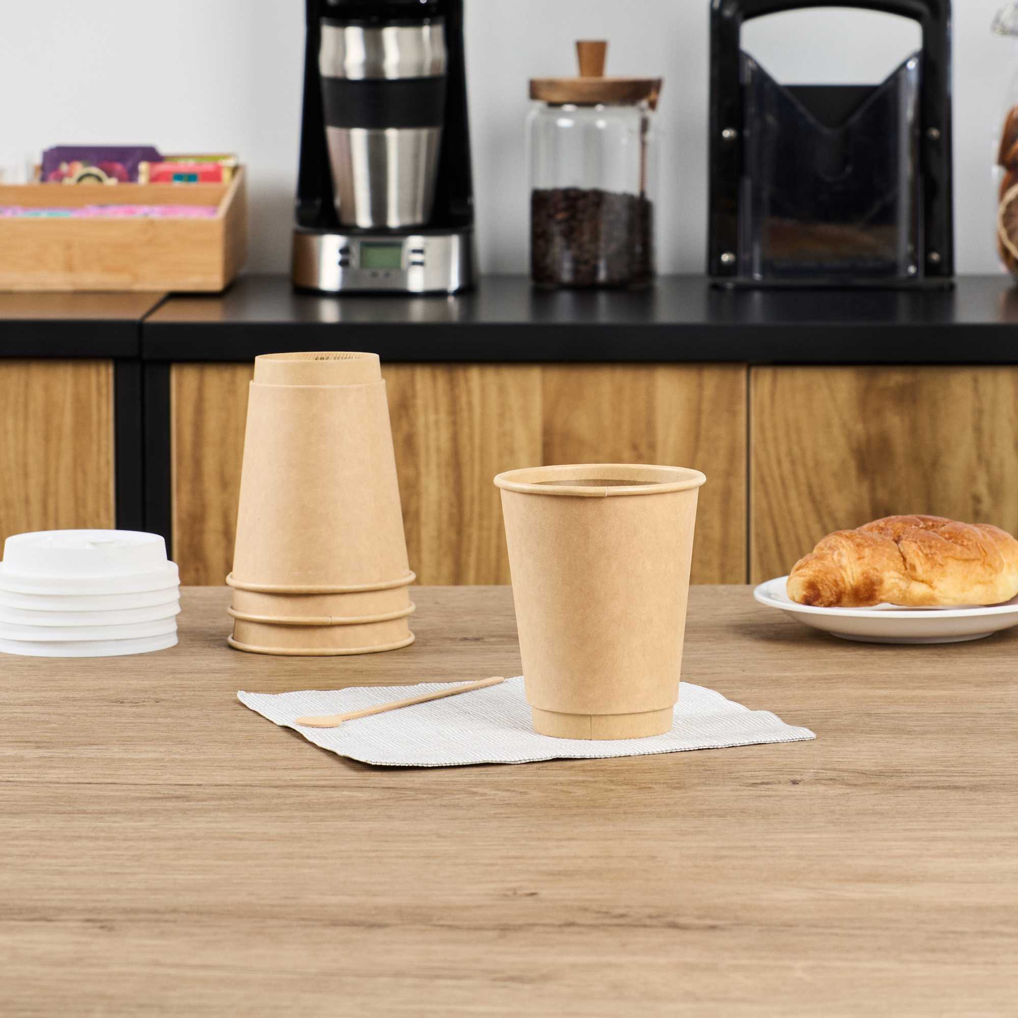 Restpresso 12 oz Kraft Paper Coffee Cup - Double Wall - 3 1/2" x 3 1/2" x 4 1/4" - 500 count box