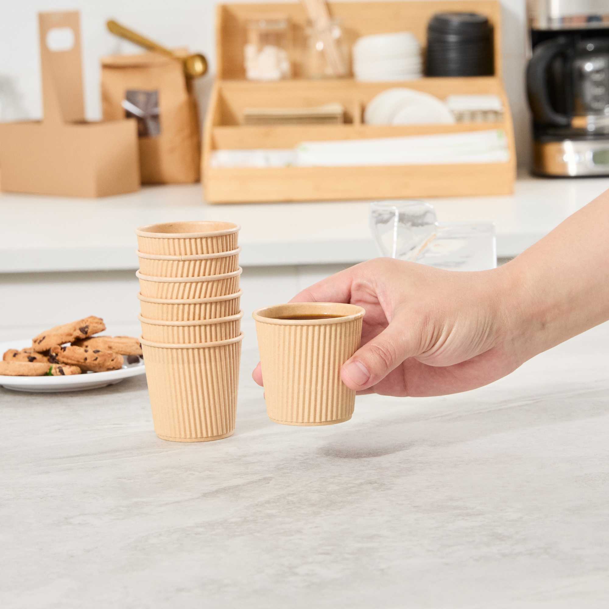 Restpresso 4 oz Kraft Paper Coffee Cup - Ripple Wall - 2 1/2" x 2 1/2" x 2 1/4" - 500 count box