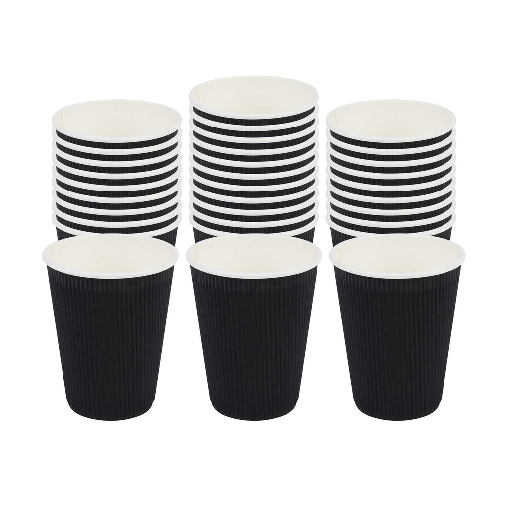 Restpresso 12 oz Black Paper Coffee Cup - Ripple Wall - 3 1/2" x 3 1/2" x 4 1/4" - 500 count box