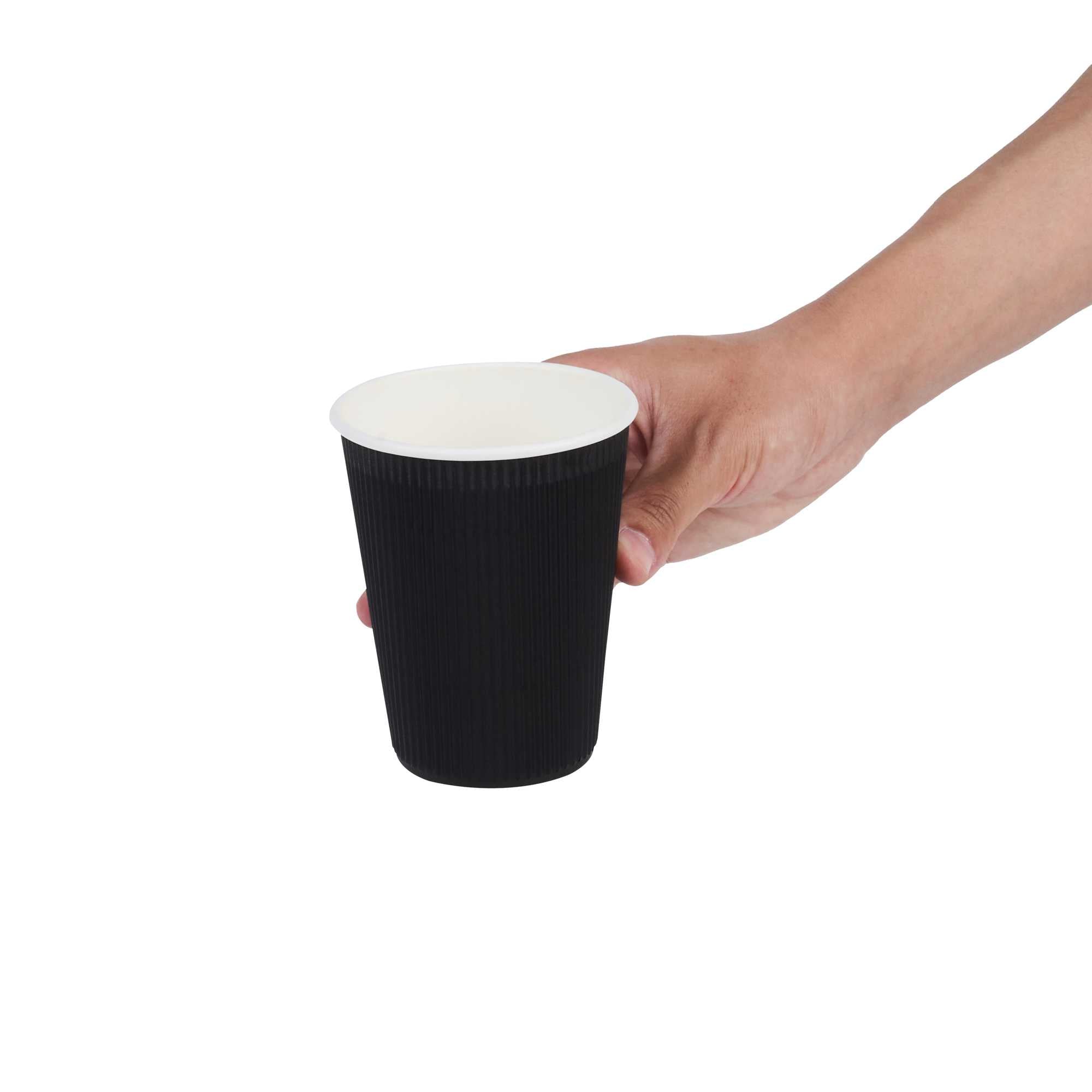Restpresso 12 oz Black Paper Coffee Cup - Ripple Wall - 3 1/2" x 3 1/2" x 4 1/4" - 500 count box