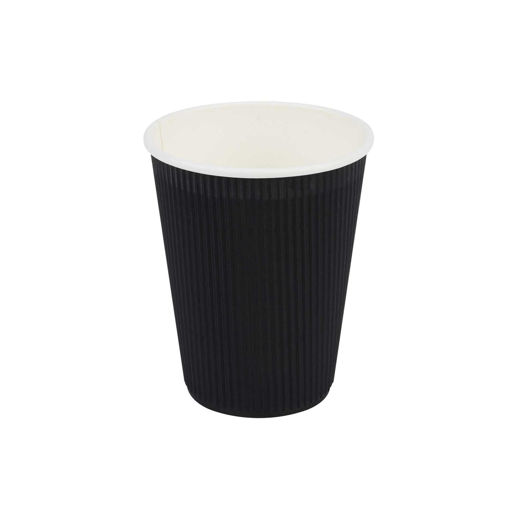Restpresso 12 oz Black Paper Coffee Cup - Ripple Wall - 3 1/2" x 3 1/2" x 4 1/4" - 500 count box