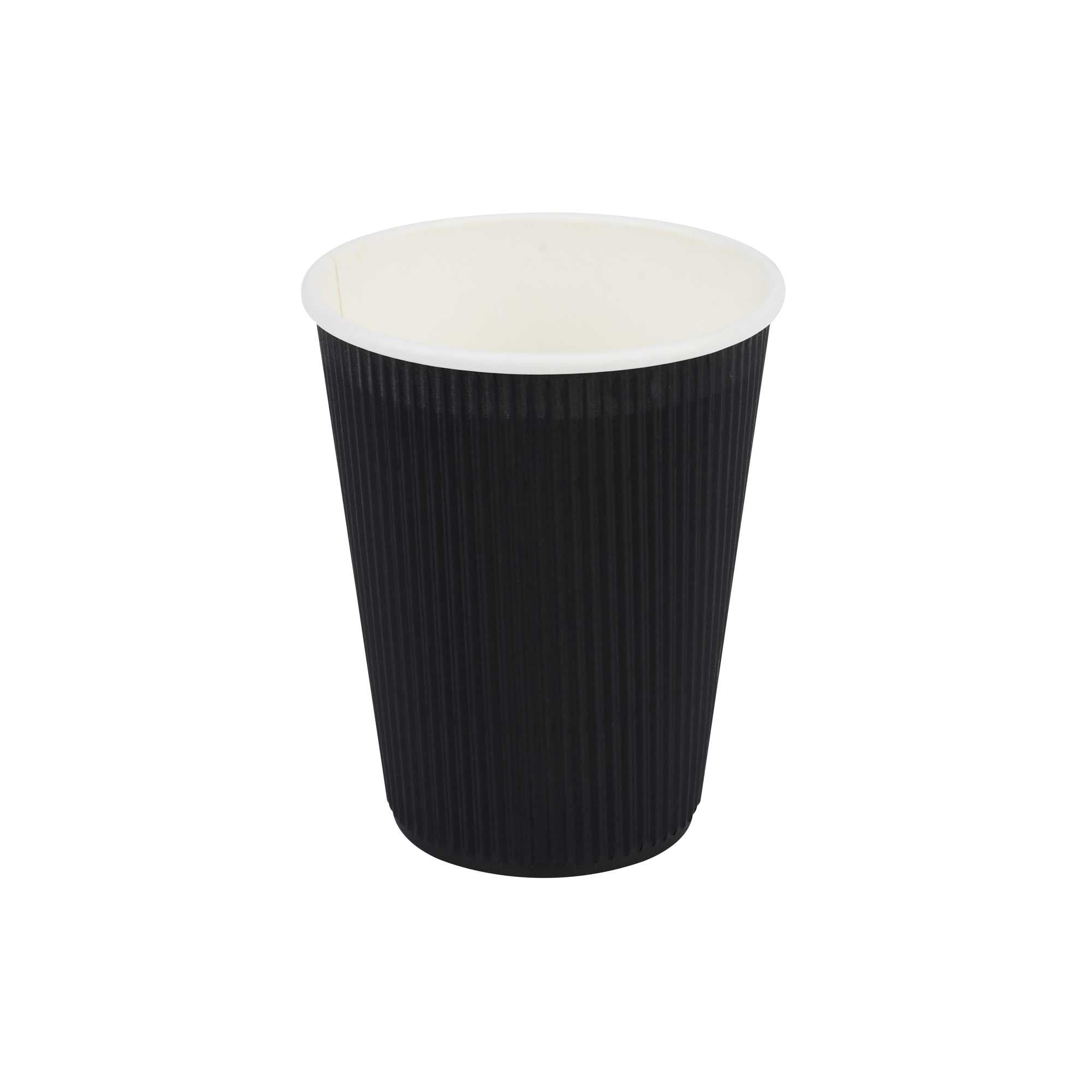 Restpresso 12 oz Black Paper Coffee Cup - Ripple Wall - 3 1/2" x 3 1/2" x 4 1/4" - 500 count box