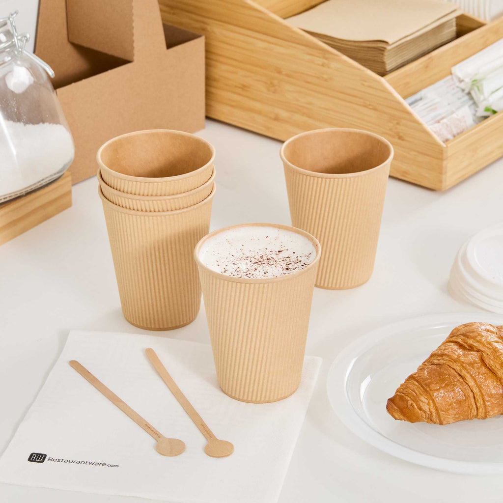 Restpresso 12 oz Kraft Paper Coffee Cup - Ripple Wall - 3 1/2" x 3 1/2" x 4 1/4" - 25 count box