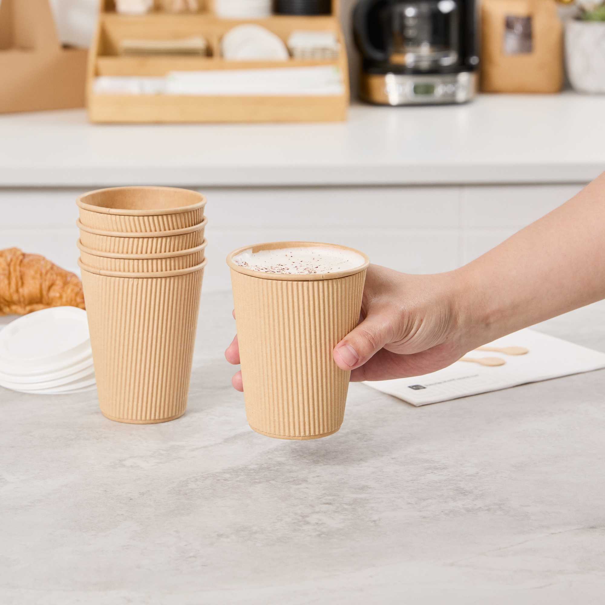 Restpresso 12 oz Kraft Paper Coffee Cup - Ripple Wall - 3 1/2" x 3 1/2" x 4 1/4" - 500 count box