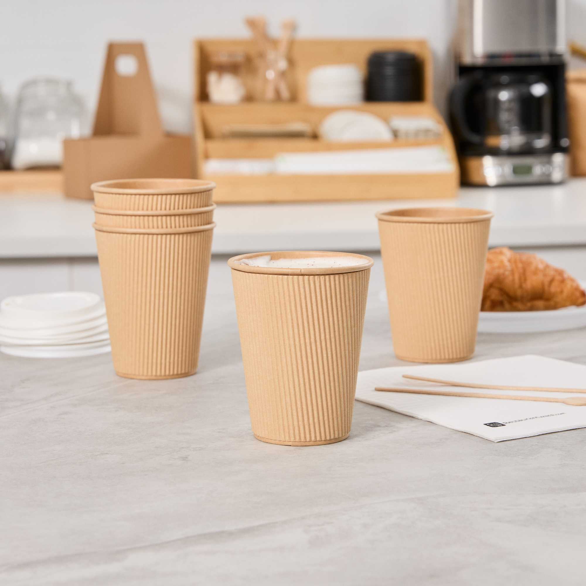 Restpresso 12 oz Kraft Paper Coffee Cup - Ripple Wall - 3 1/2" x 3 1/2" x 4 1/4" - 500 count box