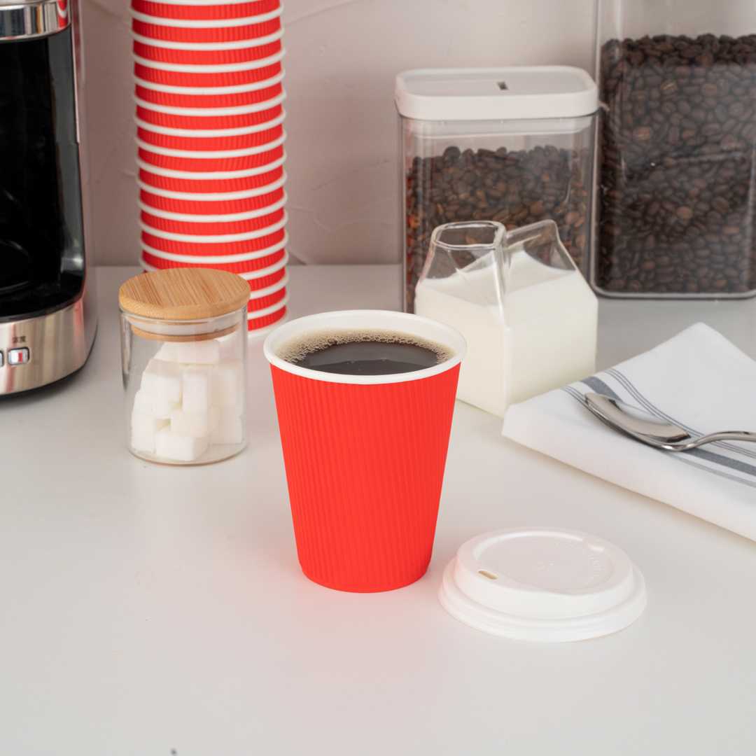 Restpresso 12 oz Red Paper Coffee Cup - Ripple Wall - 3 1/2" x 3 1/2" x 4 1/4" - 500 count box