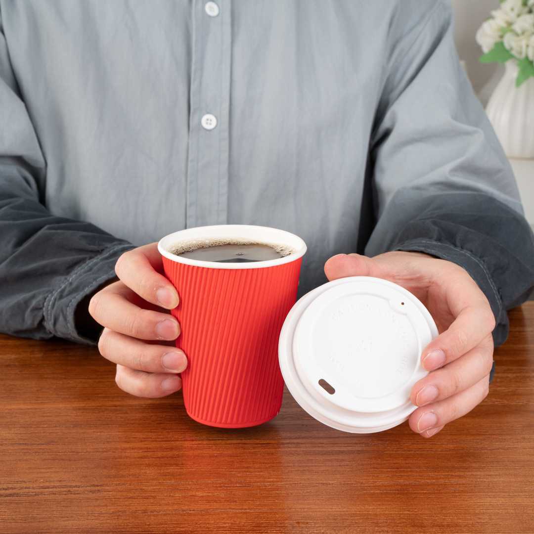 Restpresso 12 oz Red Paper Coffee Cup - Ripple Wall - 3 1/2" x 3 1/2" x 4 1/4" - 500 count box