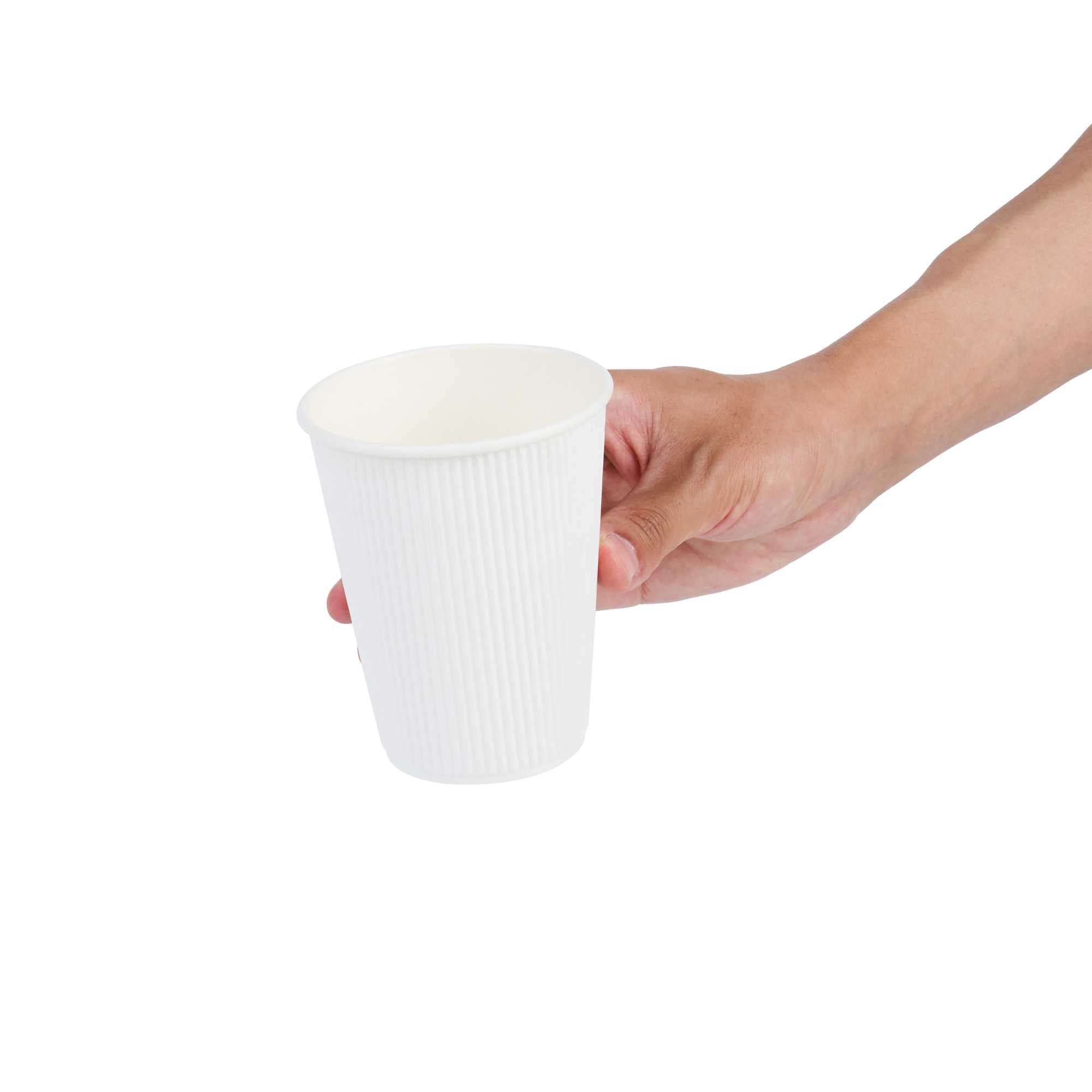 Restpresso 12 oz White Paper Coffee Cup - Ripple Wall - 3 1/2" x 3 1/2" x 4 1/4" - 500 count box