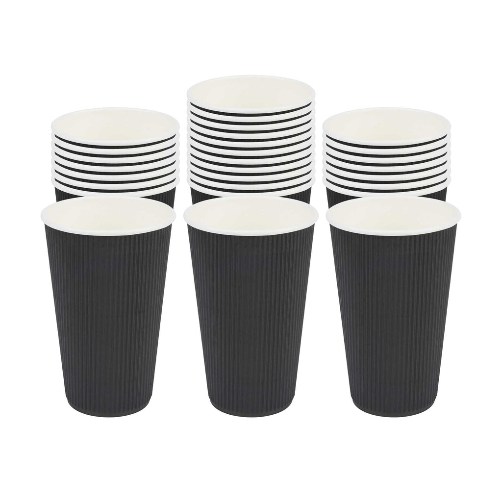 Restpresso 16 oz Black Paper Coffee Cup - Ripple Wall - 3 1/2" x 3 1/2" x 5 1/2" - 25 count box
