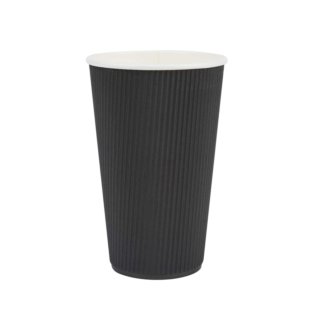 Restpresso 16 oz Black Paper Coffee Cup - Ripple Wall - 3 1/2" x 3 1/2" x 5 1/2" - 25 count box