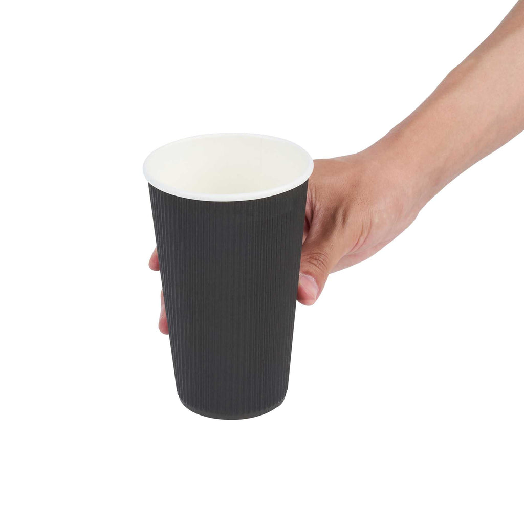 Restpresso 16 oz Black Paper Coffee Cup - Ripple Wall - 3 1/2" x 3 1/2" x 5 1/2" - 500 count box