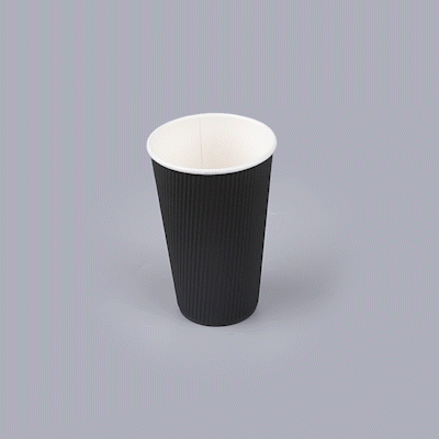 Restpresso 16 oz Black Paper Coffee Cup - Ripple Wall - 3 1/2" x 3 1/2" x 5 1/2" - 500 count box