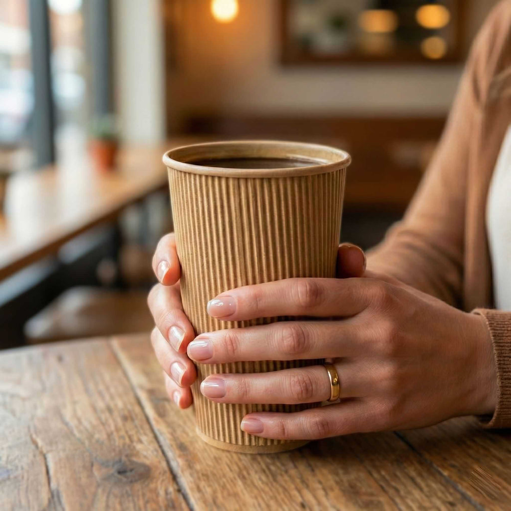 Restpresso 16 oz Kraft Paper Coffee Cup - Ripple Wall - 3 1/2" x 3 1/2" x 5 1/2" - 25 count box