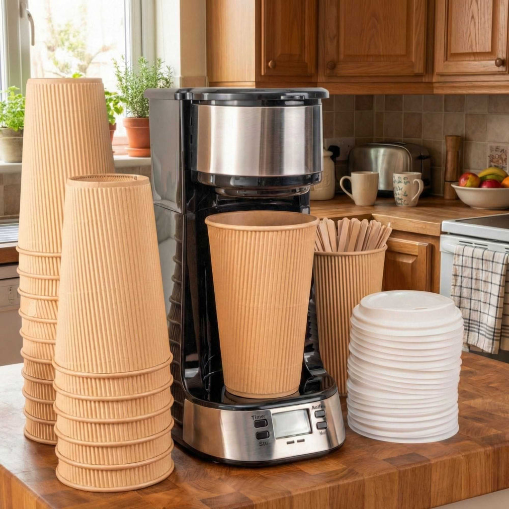 Restpresso 16 oz Kraft Paper Coffee Cup - Ripple Wall - 3 1/2" x 3 1/2" x 5 1/2" - 500 count box