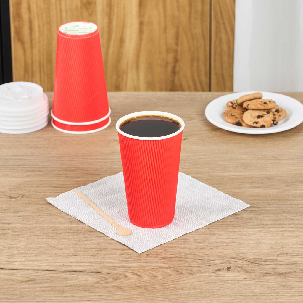 Restpresso 16 oz Red Paper Coffee Cup - Ripple Wall - 3 1/2" x 3 1/2" x 5 1/2" - 500 count box