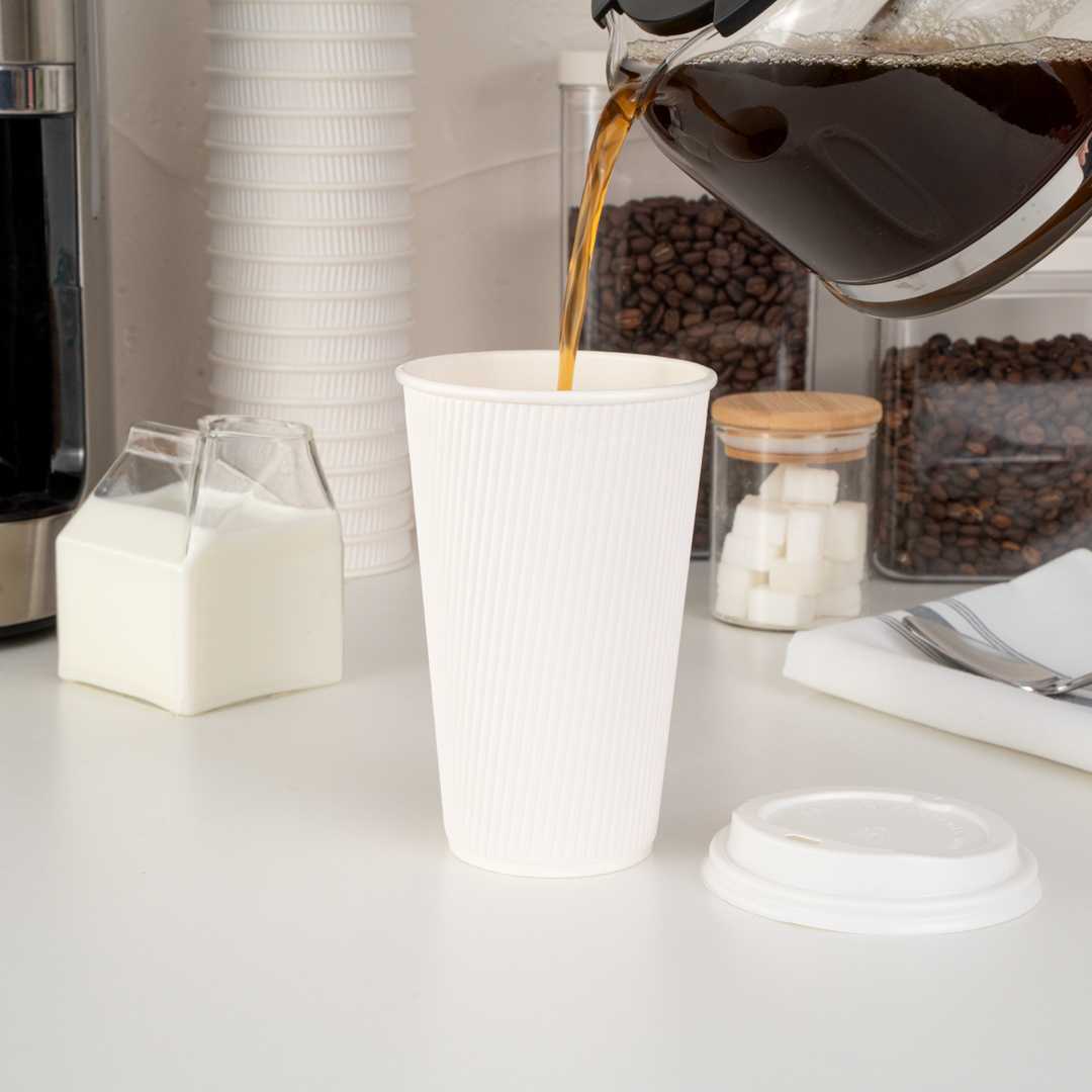 Restpresso 16 oz White Paper Coffee Cup - Ripple Wall - 3 1/2" x 3 1/2" x 5 1/2" - 500 count box