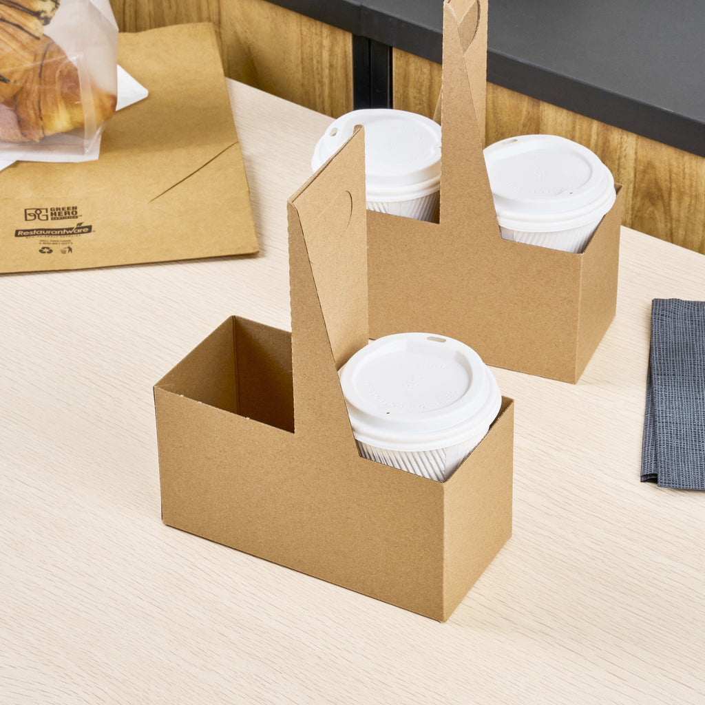 Restpresso Kraft Paper Altalena Drink Carrier - Fits 2 Cups - 7 1/4" x 3 1/2" x 9 1/4" - 100 count box