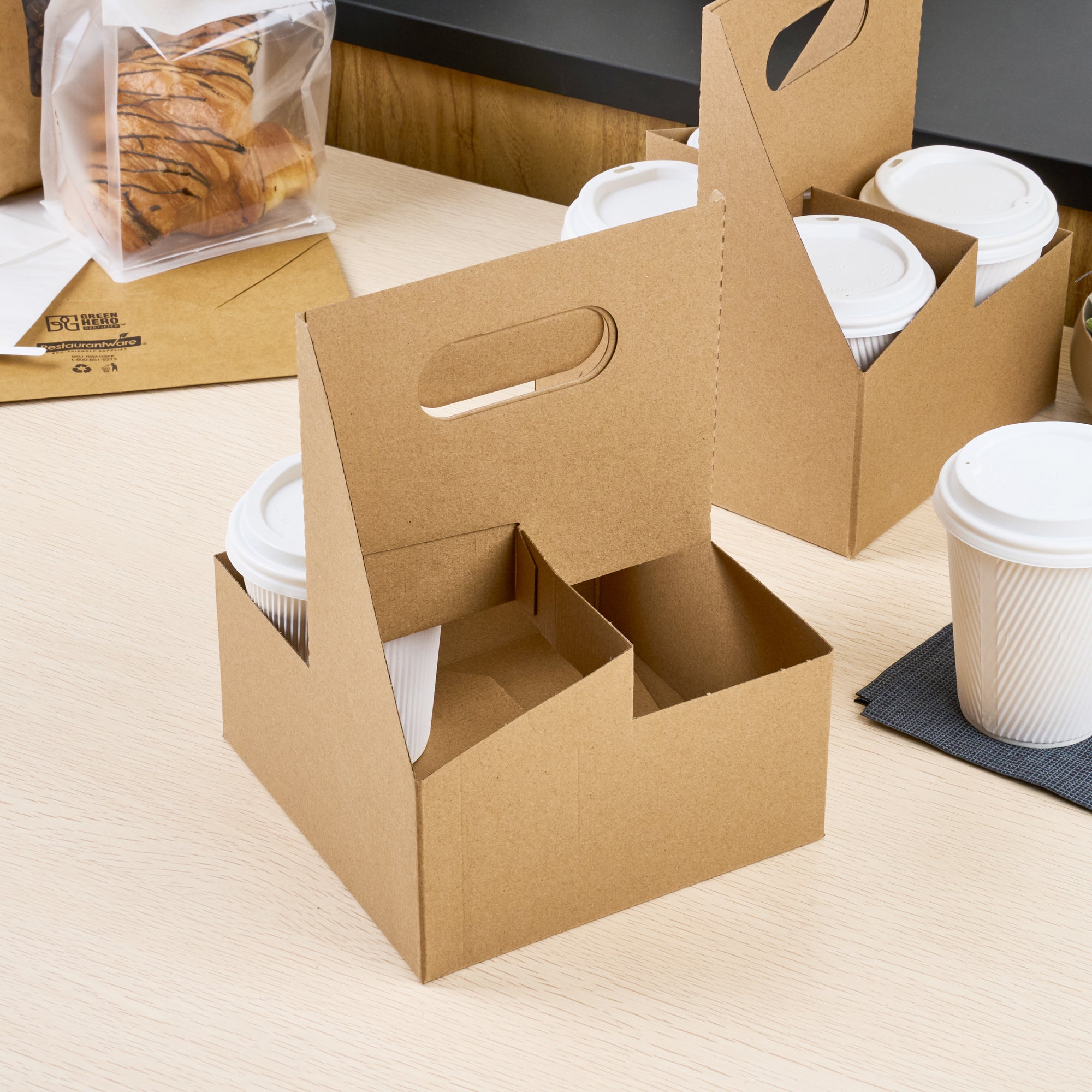 Restpresso Kraft Paper Altalena Drink Carrier - Fits 4 Cups - 7 1/4" x 7 1/4" x 9 1/4" - 100 count box