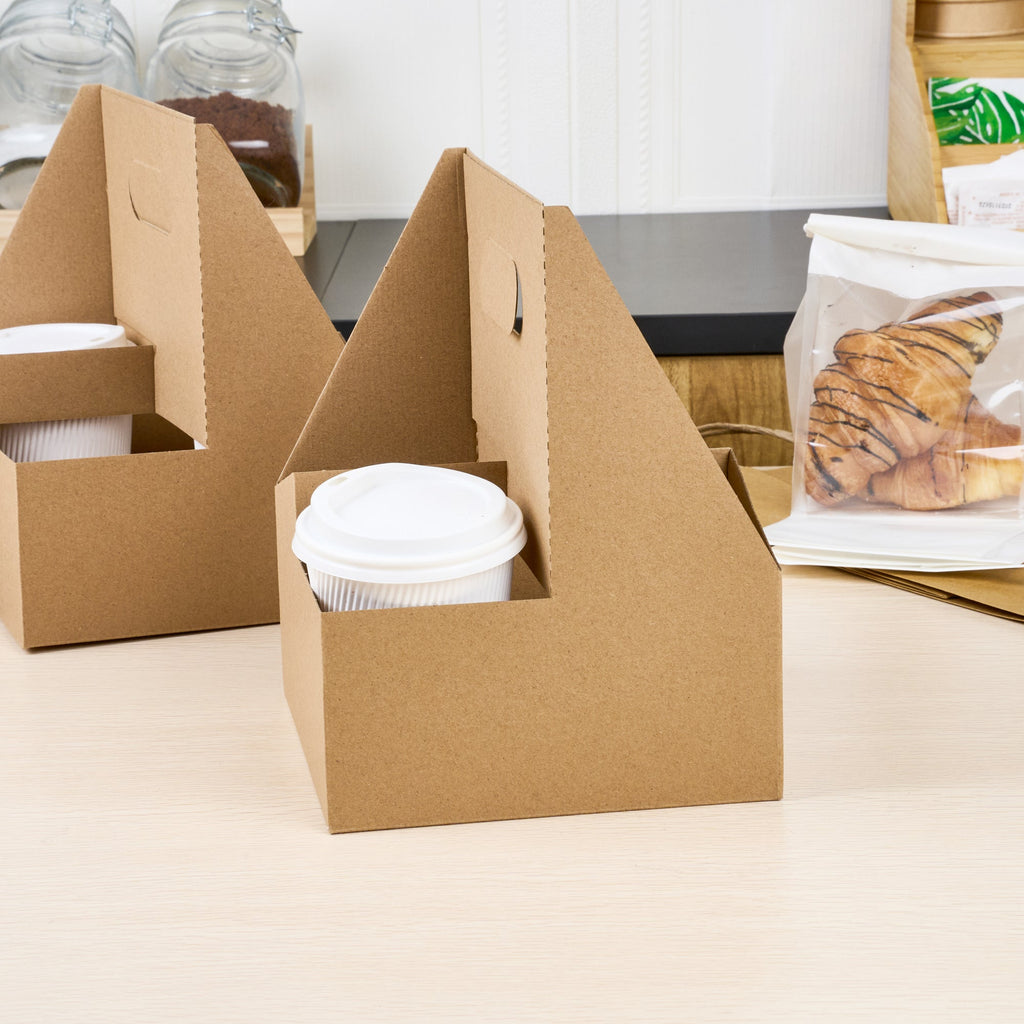Restpresso Kraft Paper Altalena Drink Carrier - Fits 4 Cups - 7 1/4" x 7 1/4" x 9 1/4" - 100 count box