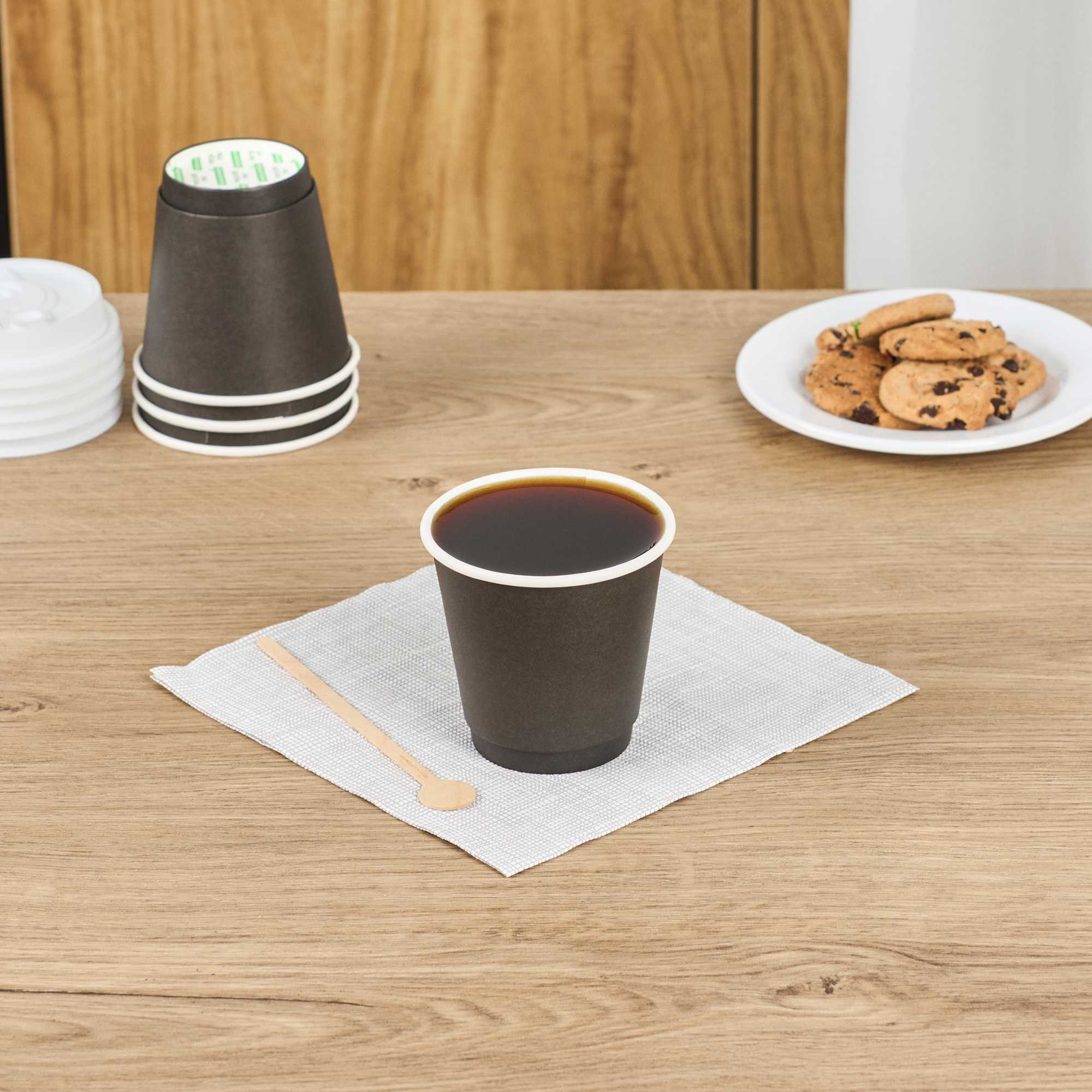 Restpresso 8 oz Round Black Paper Coffee Cup - Double Wall - 3 1/2" x 3 1/2" x 3 1/4" - 500 count box