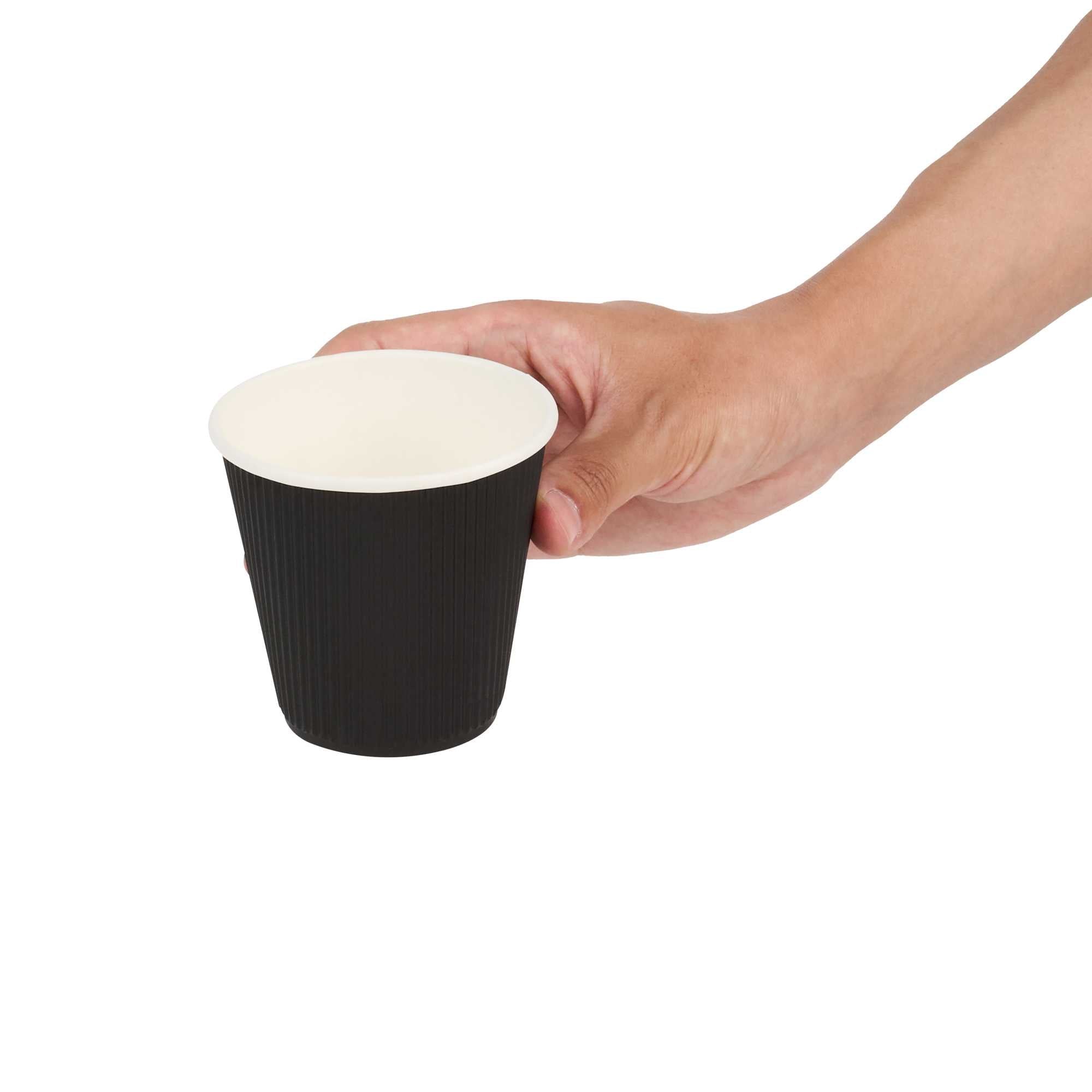 Restpresso 8 oz Round Black Paper Coffee Cup - Ripple Wall - 3 1/2" x 3 1/2" x 3 1/4" - 500 count box