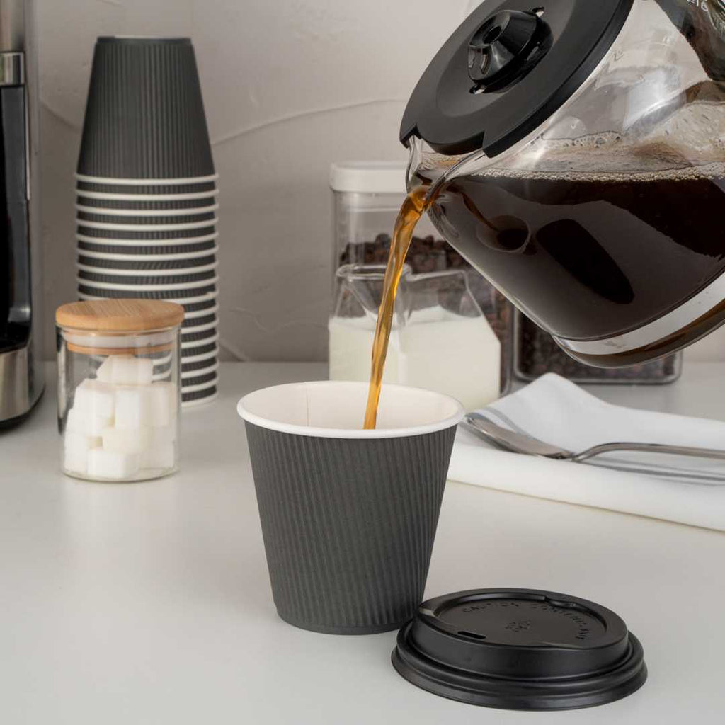 Restpresso 8 oz Gray Paper Coffee Cup - Ripple Wall - 3 1/2" x 3 1/2" x 3 1/4" - 500 count box