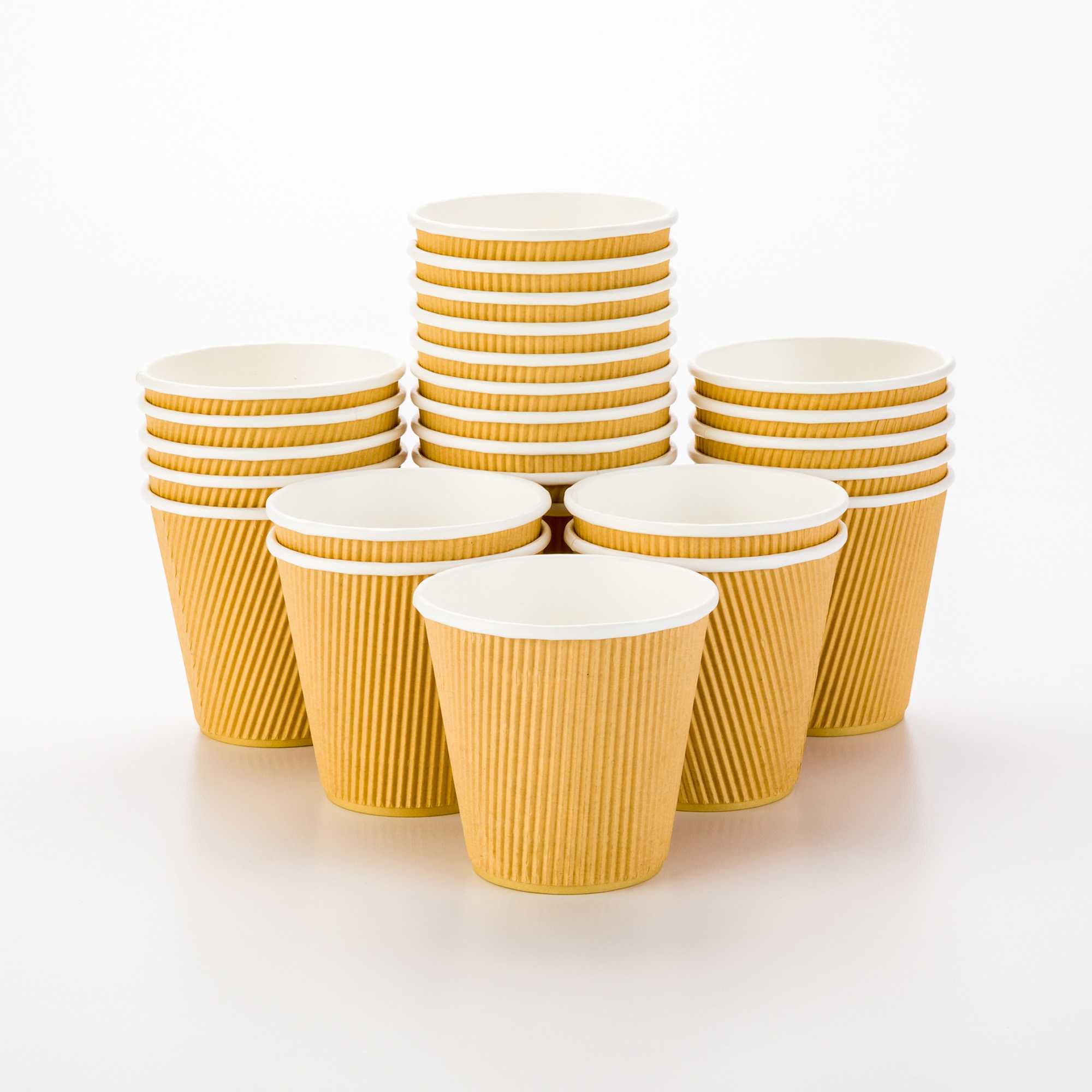 Restpresso 8 oz Kraft Paper Coffee Cup - Ripple Wall - 3 1/2" x 3 1/2" x 3 1/4" - 25 count box