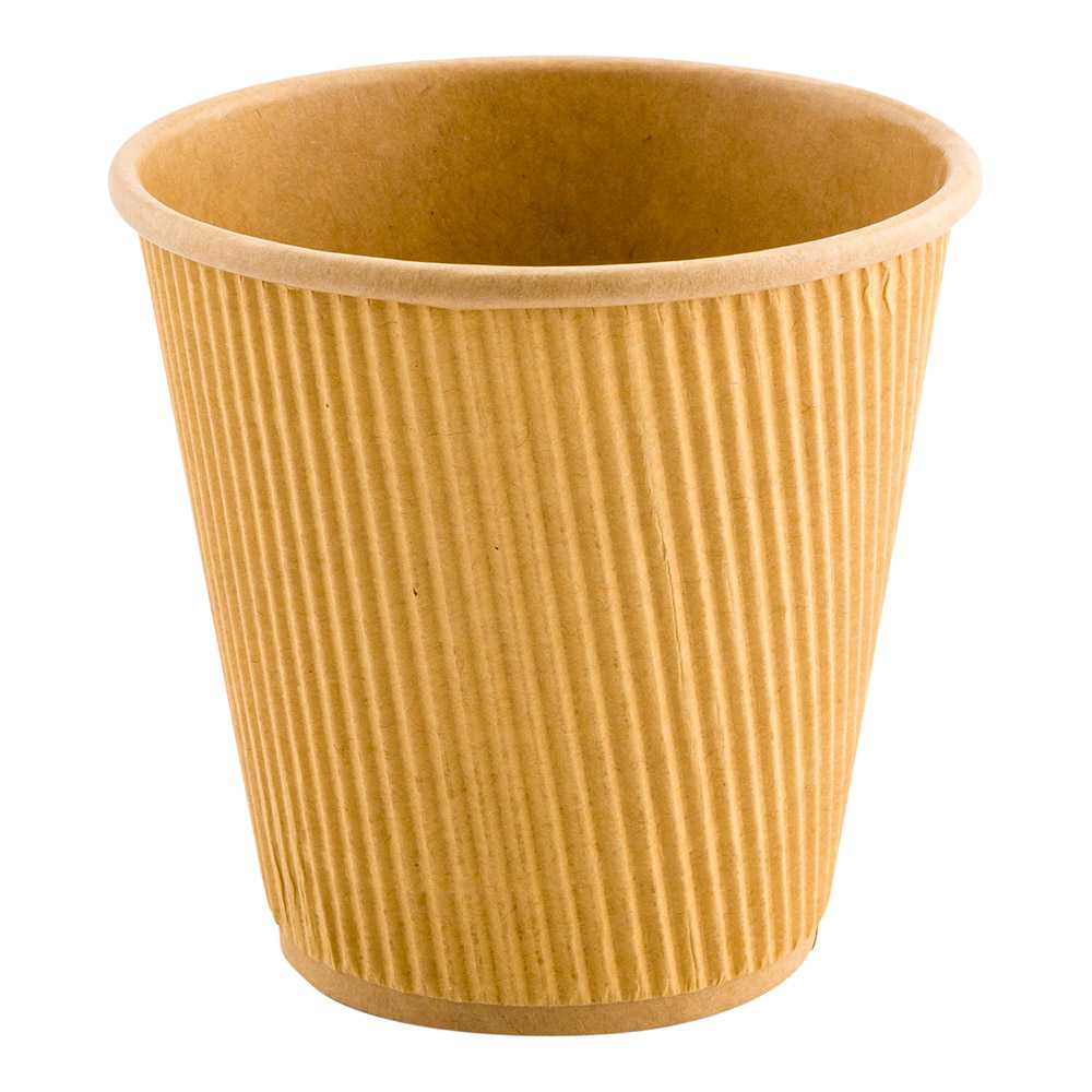 Restpresso 8 oz Kraft Paper Coffee Cup - Ripple Wall - 3 1/2" x 3 1/2" x 3 1/4" - 25 count box