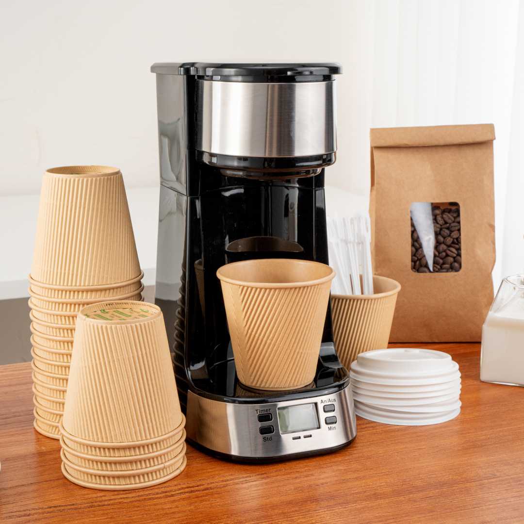 Restpresso 8 oz Kraft Paper Coffee Cup - Ripple Wall - 3 1/2" x 3 1/2" x 3 1/4" - 25 count box