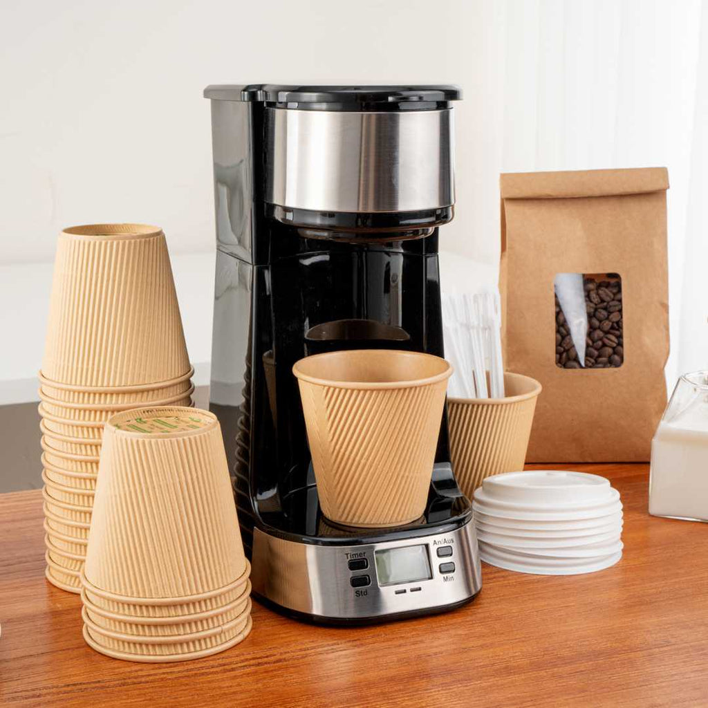 Restpresso 8 oz Kraft Paper Coffee Cup - Ripple Wall - 3 1/2" x 3 1/2" x 3 1/4" - 500 count box