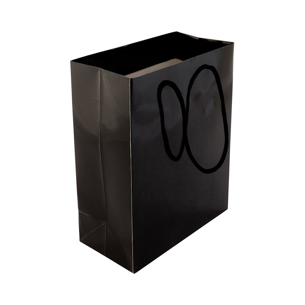 Vogue Rectangle Black Paper Extra Small Shopping and Take Out Bag - Glossy, Rope Handles - 5" x 3" x 5 1/2" - 10 count box