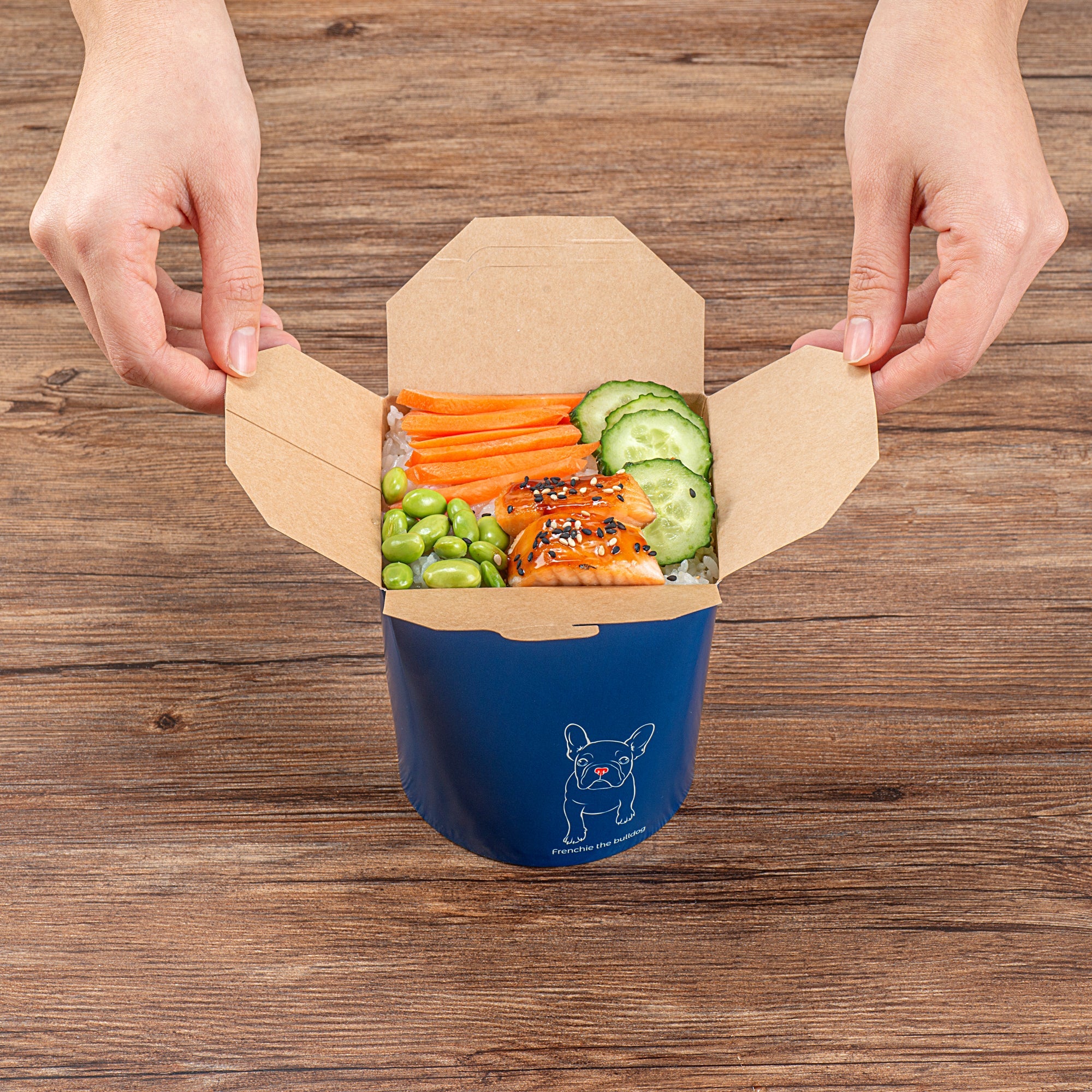 Bio Tek 32 oz Round Frenchie Paper Noodle Take Out Container - 4" x 3 1/2" x 4 1/2" - 50 count box