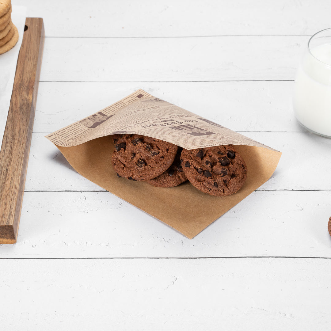 Bag Tek Newsprint Paper Small Double Open Bag - Greaseproof - 6 1/4" x 4 3/4" - 100 count box