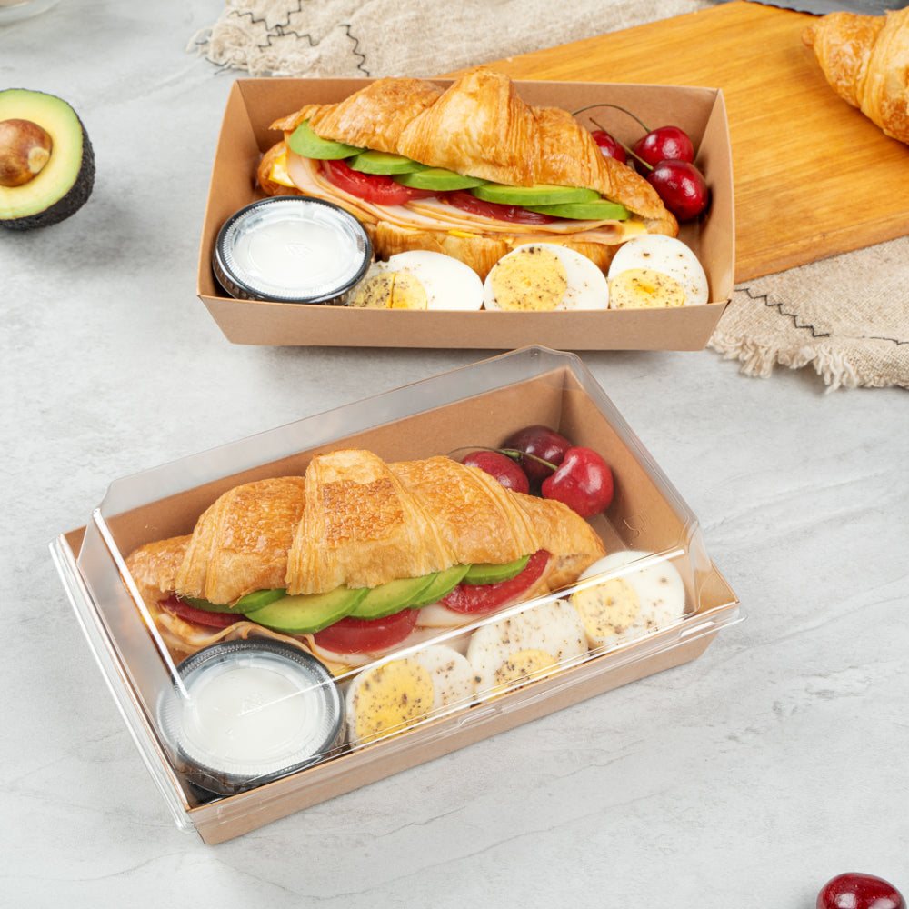 Matsuri Vision Rectangle Kraft Paper Medium Sushi Tray - 8" x 5" x 1 1/2" - 100 count box