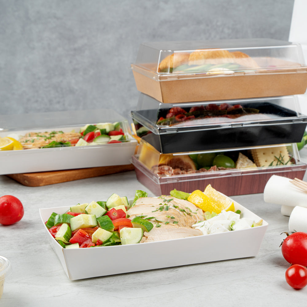 Matsuri Vision Rectangle White Paper Medium Sushi Tray - 8" x 5" x 1 1/2" - 100 count box