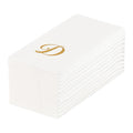 Luxenap Rectangle Gold Letter D White Paper Linen-Feel Guest Towel / Napkin - Air Laid, Cursive Font - 15 3/4" x 8" - 50 count box