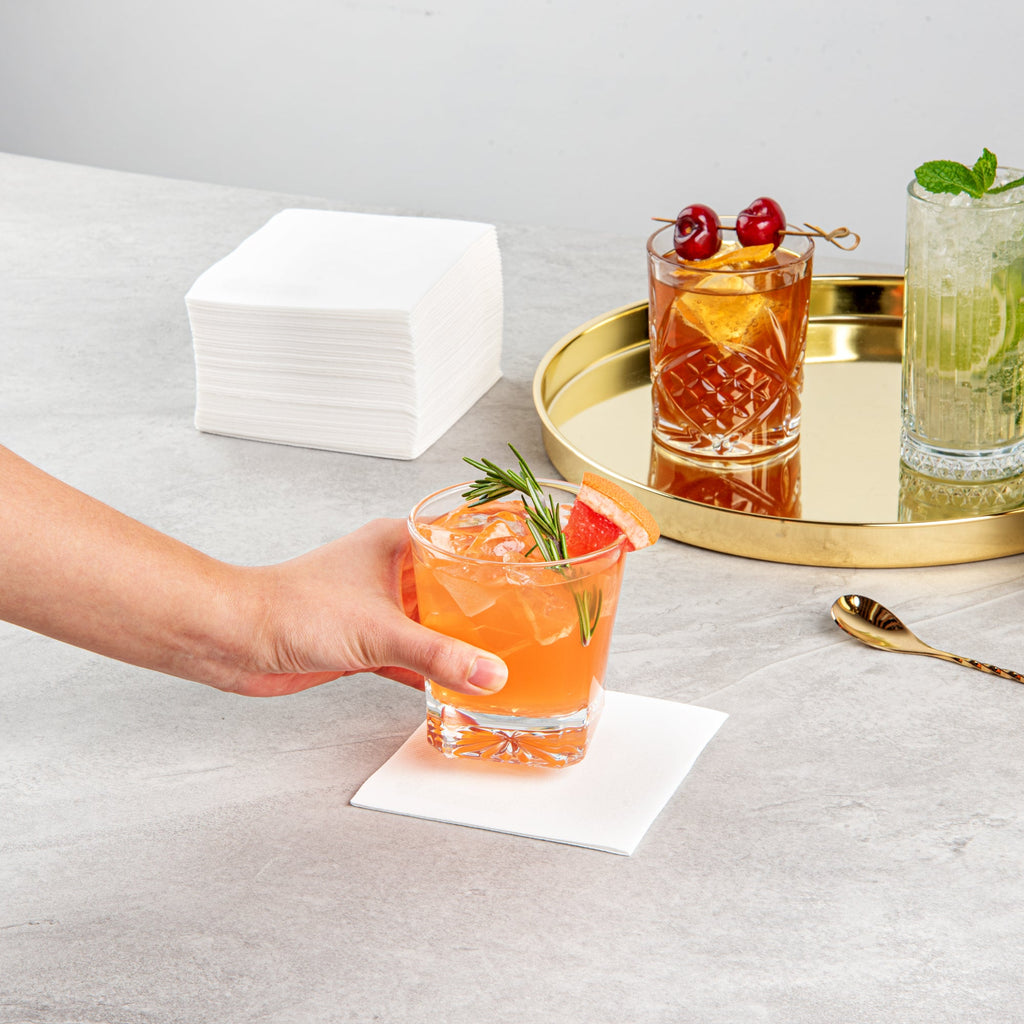 Luxenap Square White Paper Linen-Feel Cocktail Napkin - Air Laid - 9 1/2" x 9 1/2" - 50 count box
