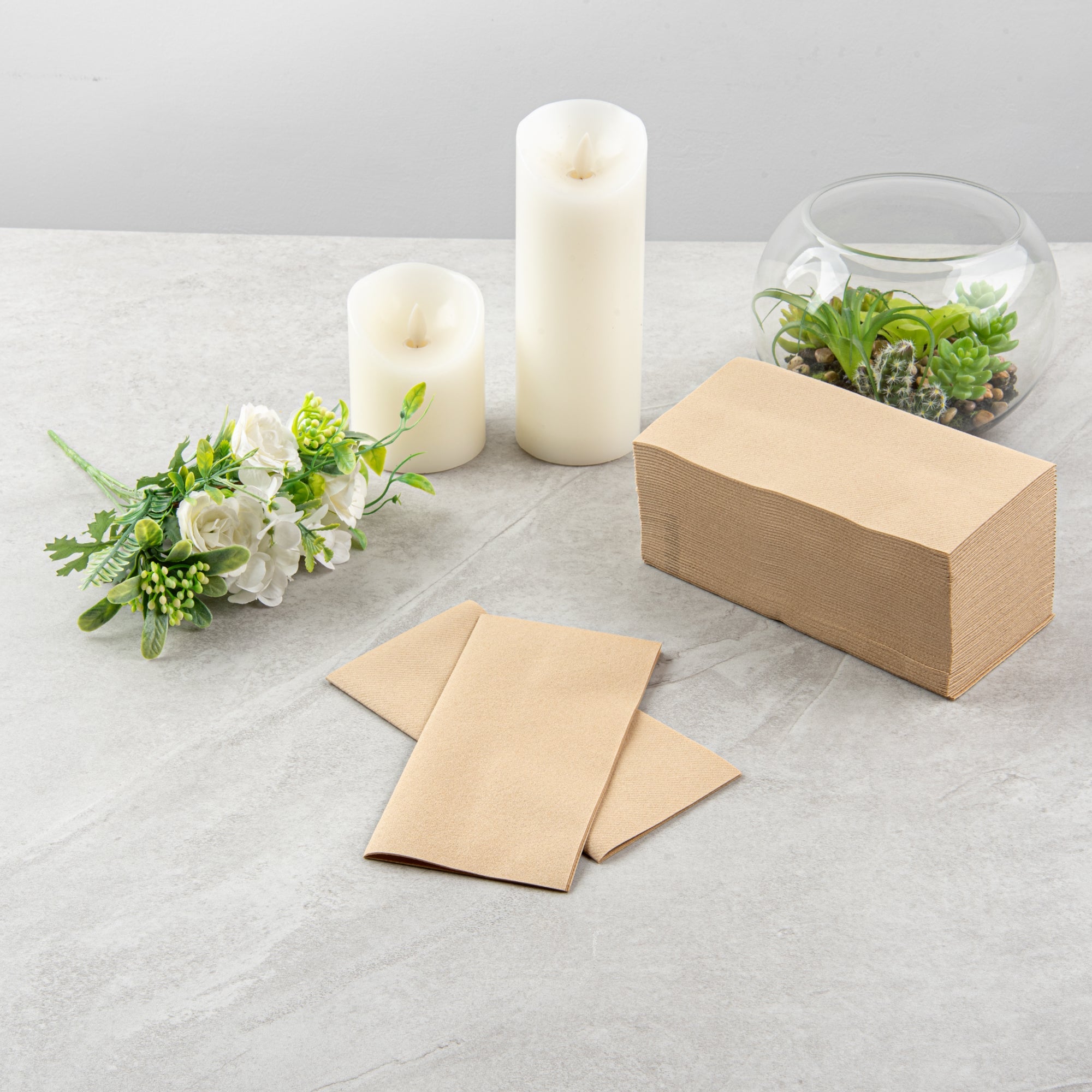 Luxenap Rectangle Kraft Paper Linen-Feel Guest Towel / Napkin - Air Laid - 15 3/4" x 7 3/4" - 600 count box